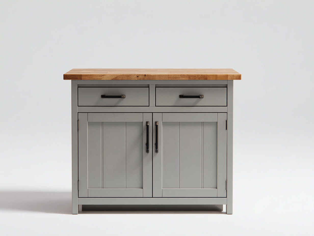 Aparadores de madera 110x45x90 cm - gris cálido y madera natural - estilo rústico para comedor con 2 puertas y 2 cajones