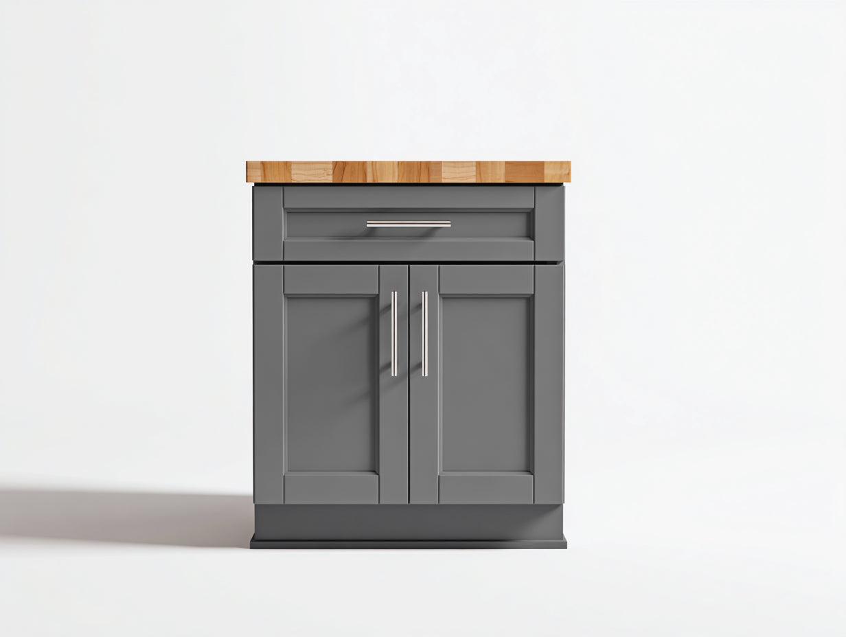 Aparadores de madera manufacturada 80x40x90 cm - Gris oscuro y madera natural - Diseño moderno para cocina