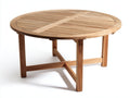 Mesas de jardín de madera 125x125x75 cm marrón natural redonda con tablero de listones para exterior estilo clásico
