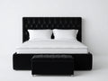 Camas dobles tapizadas en tela 215x170x125 cm negro con cabecero capitoné para dormitorio estilo elegante