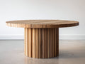 Mesas de jardín de madera 140x140x75 cm marrón natural redonda con base acanalada para exterior estilo contemporáneo