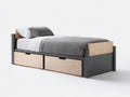 Camas individuales de madera 206x96x82 cm - roble claro y negro - con 2 cajones para dormitorio