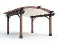 Pérgola de jardín de madera 300x300x250 cm - marrón oscuro y crema - estilo rústico para terraza con cubierta textil