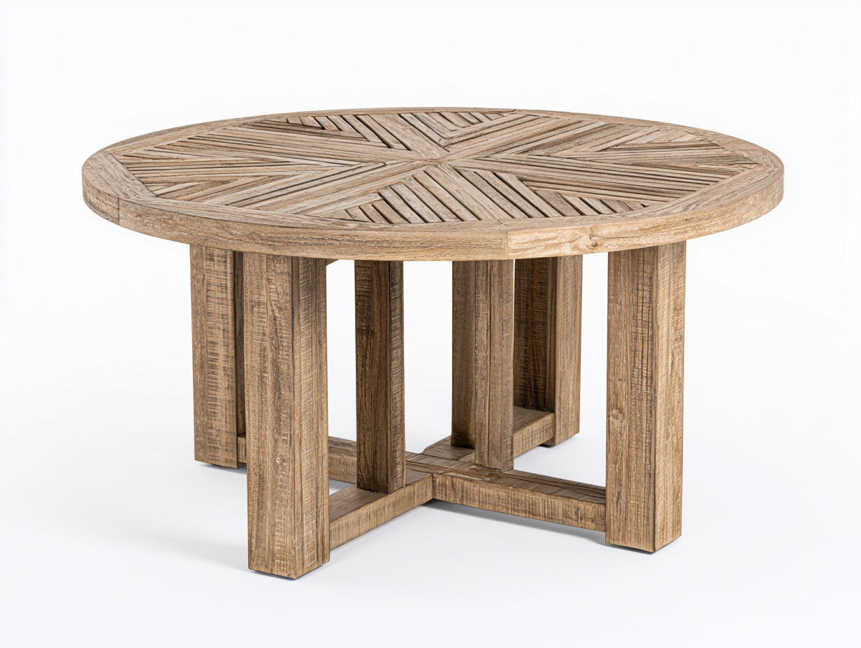 Mesas de jardín de madera 120x120x75 cm - madera natural - mesa redonda con tablero de lamas