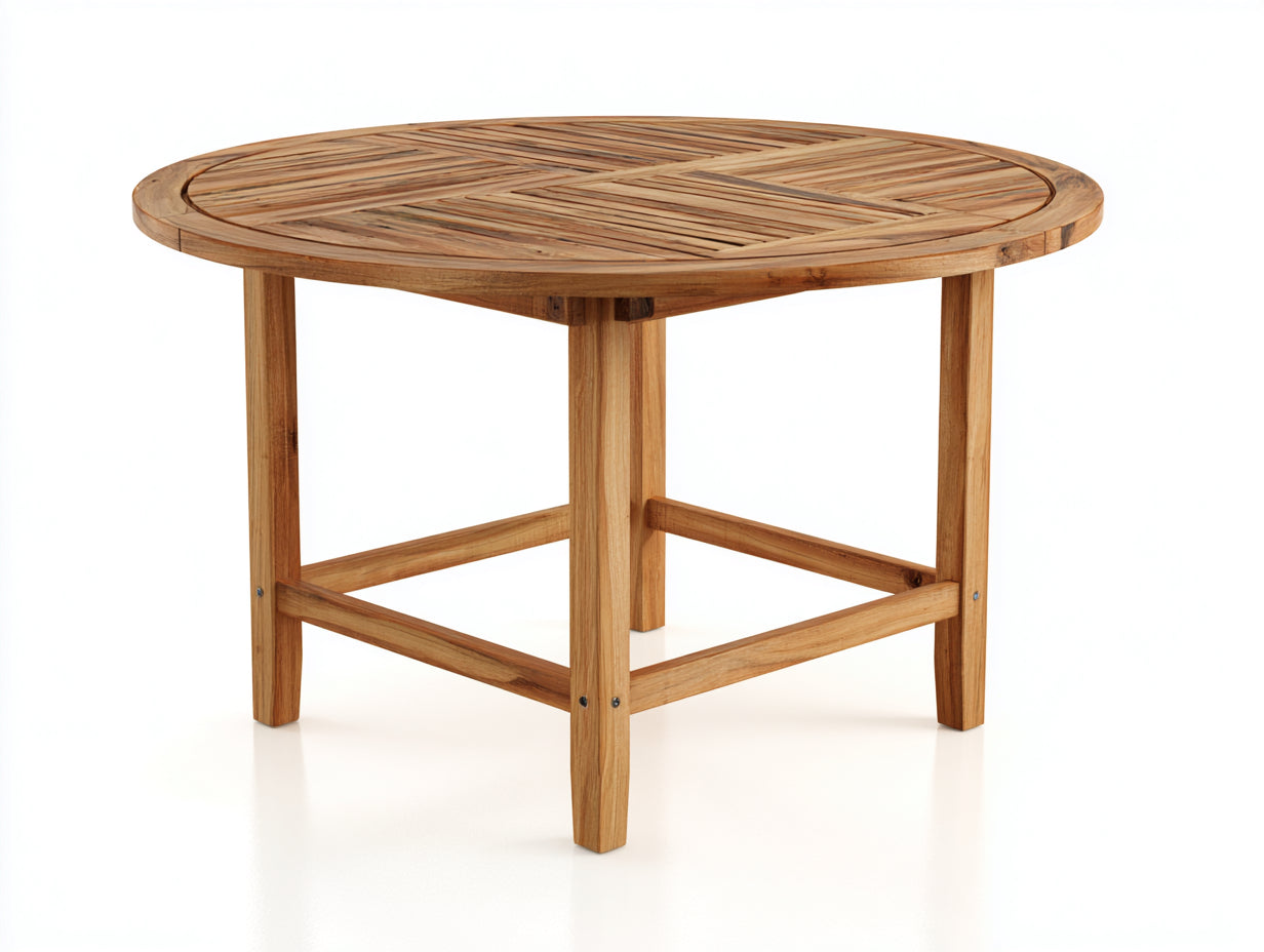 Mesas de jardín de madera de acacia 120x120x75 cm - Madera natural - Diseño redondo con tablero de listones para terraza