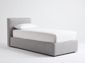 Camas individuales tapizadas en tela 208x108x112 cm gris claro con cabecero acolchado para dormitorio estilo moderno