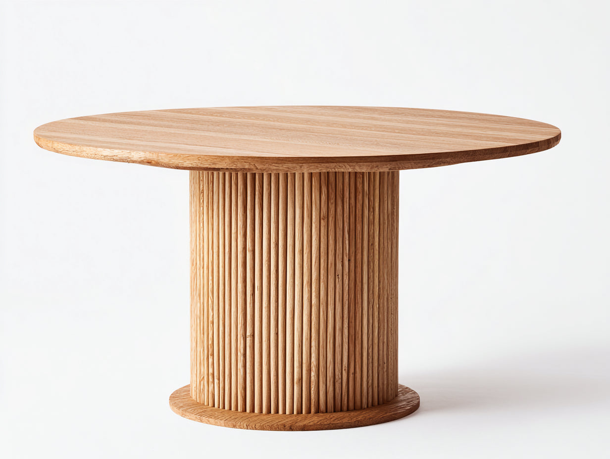 Mesas de jardín de madera 120x120x75 cm - madera natural - mesa redonda con base acanalada