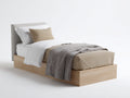 Camas individuales de madera y tela 200x100x110 cm - madera natural y gris claro - diseño moderno con cabecero tapizado