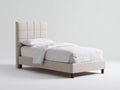Camas individuales tapizadas 206x96x104 cm - beige - cabecero acolchado para dormitorio