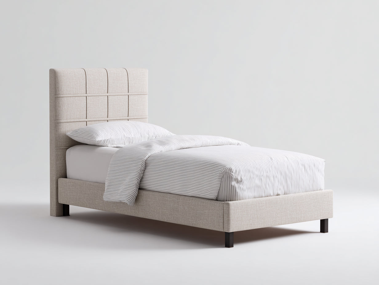 Camas individuales tapizadas 206x96x104 cm - beige - cabecero acolchado para dormitorio