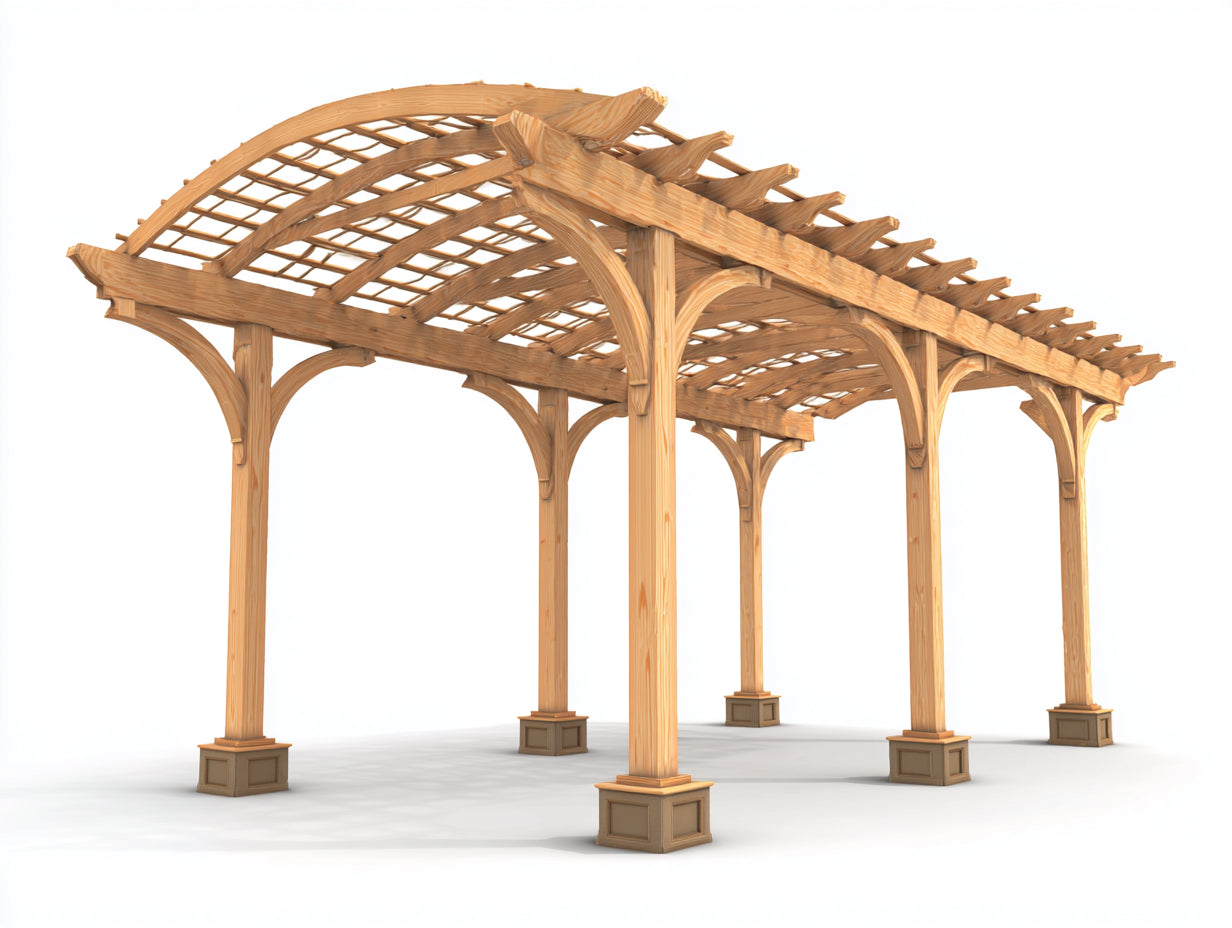 Pérgola de jardín de madera 500x300x280 cm - madera natural - estilo rústico para terraza con techo curvo de celosía