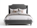 Camas dobles tapizadas en tela 210x190x128 cm - gris oscuro y plateado - estilo clásico para dormitorio con tachuelas decorativas