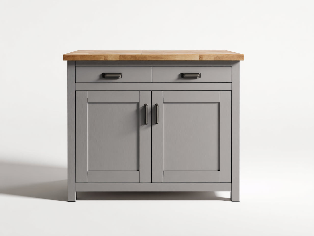 Aparadores de madera 120x40x90 cm - gris y roble natural - con 2 puertas y 2 cajones para salón