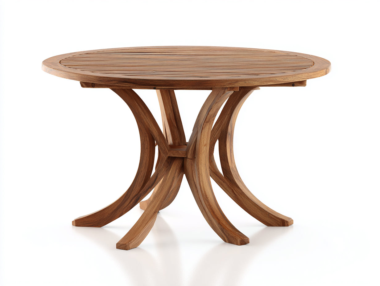 Mesas de jardín de madera 130x130x75 cm - madera natural - estilo rústico para terraza con tablero redondo de listones