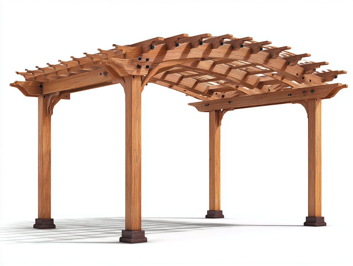 Pérgola de jardín de madera maciza 350x300x250 cm - Madera natural y marrón oscuro - Diseño abierto con techo de lamas para terraza
