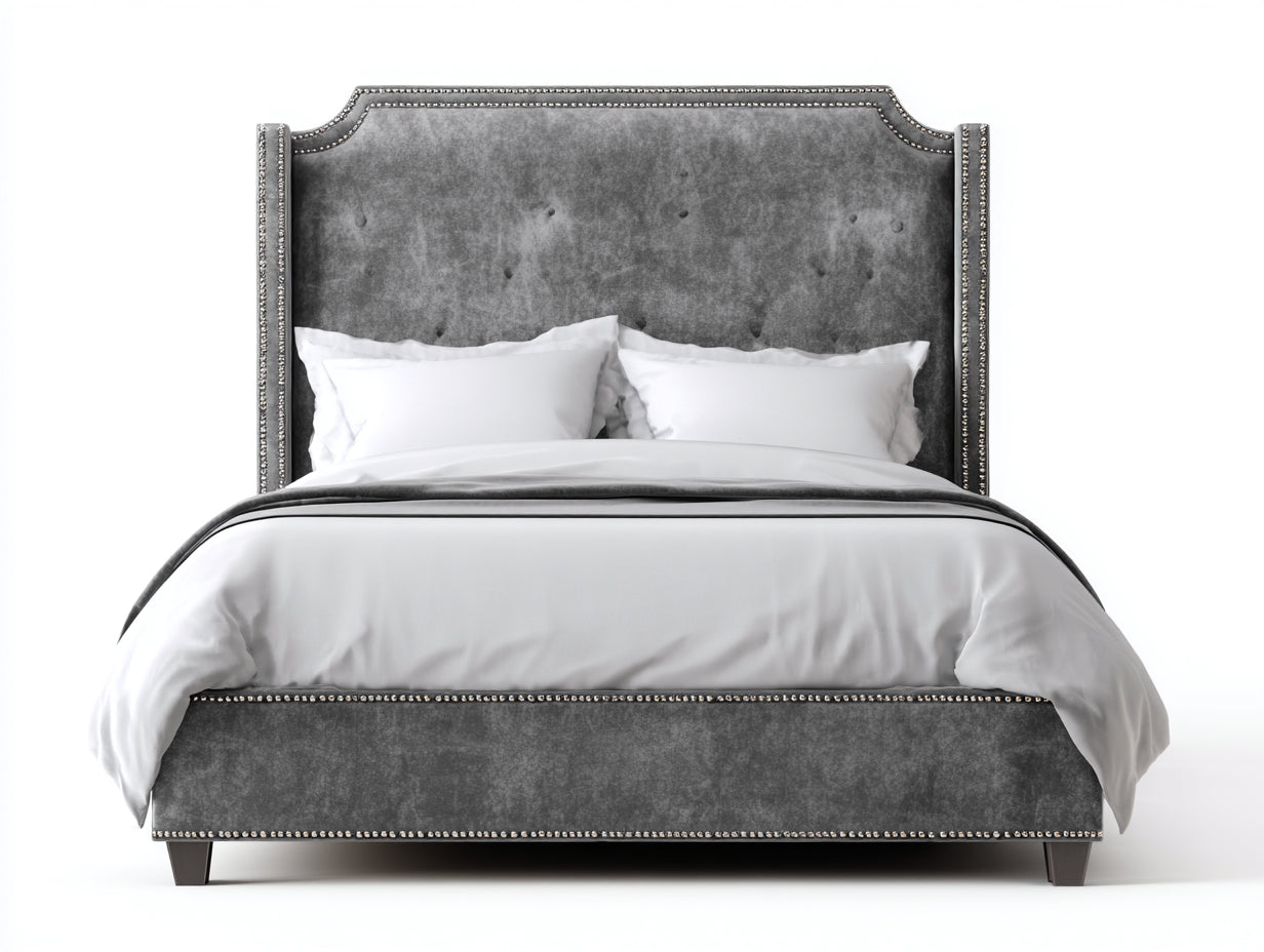 Camas dobles tapizadas 200x160x130 cm - gris oscuro - estilo clásico con cabecero alto
