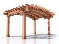 Pérgola de jardín de madera 400x320x265 cm marrón natural con techo curvo de lamas para exterior estilo clásico