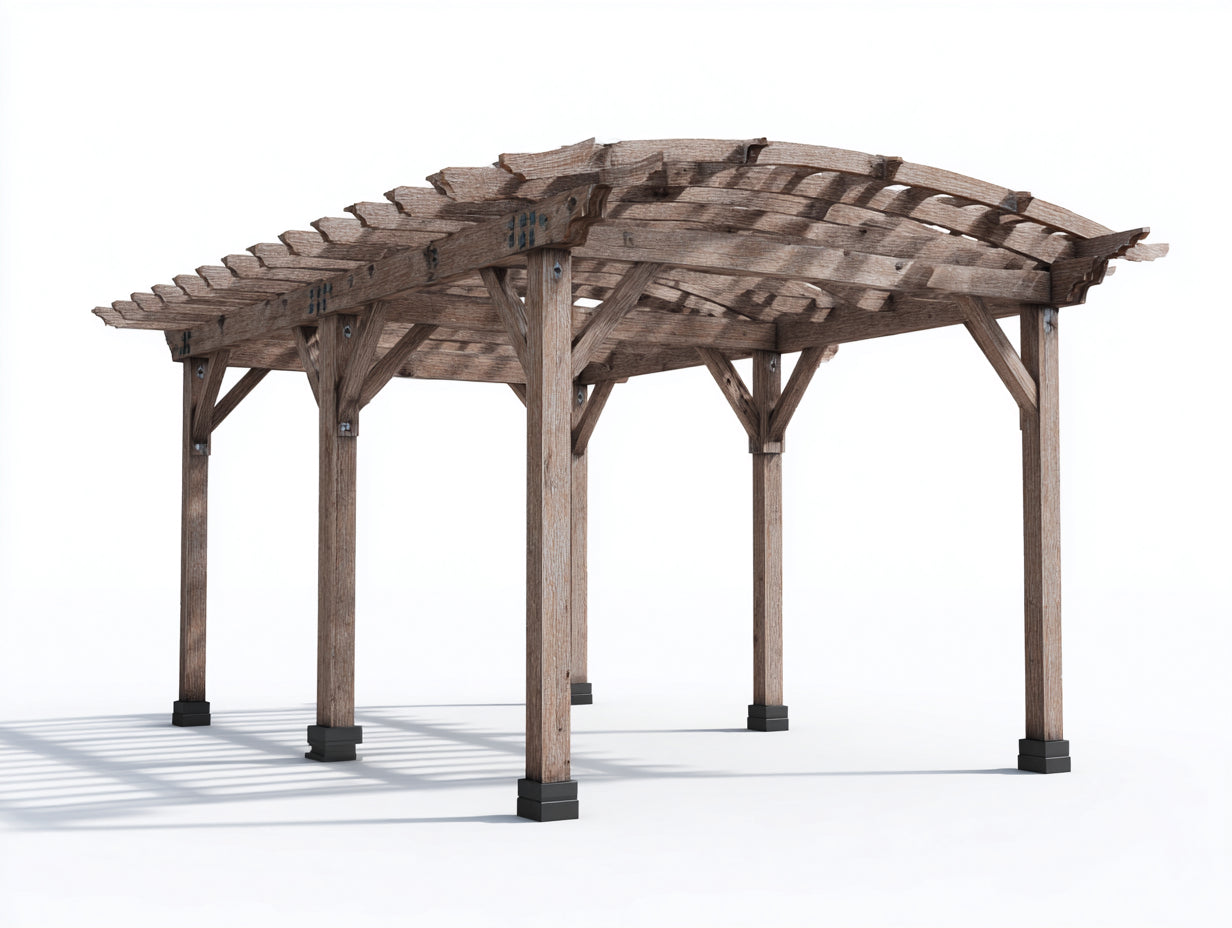 Pérgola de jardín de madera maciza 400x300x250 cm - Madera envejecida y negro - Diseño abierto con techo de lamas para terraza