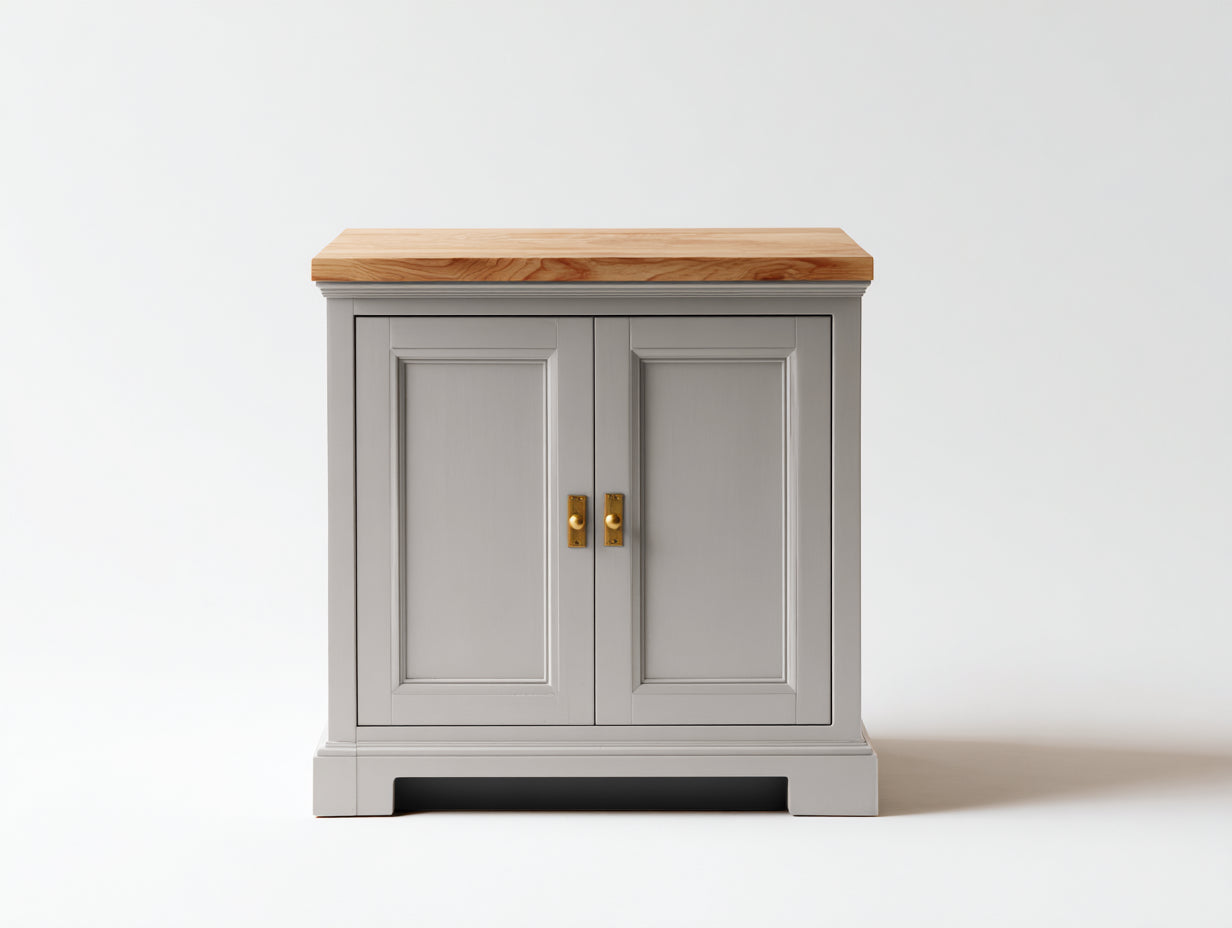 Aparadores de madera manufacturada 90x40x90 cm gris y madera natural con 2 puertas para salón y comedor estilo clásico