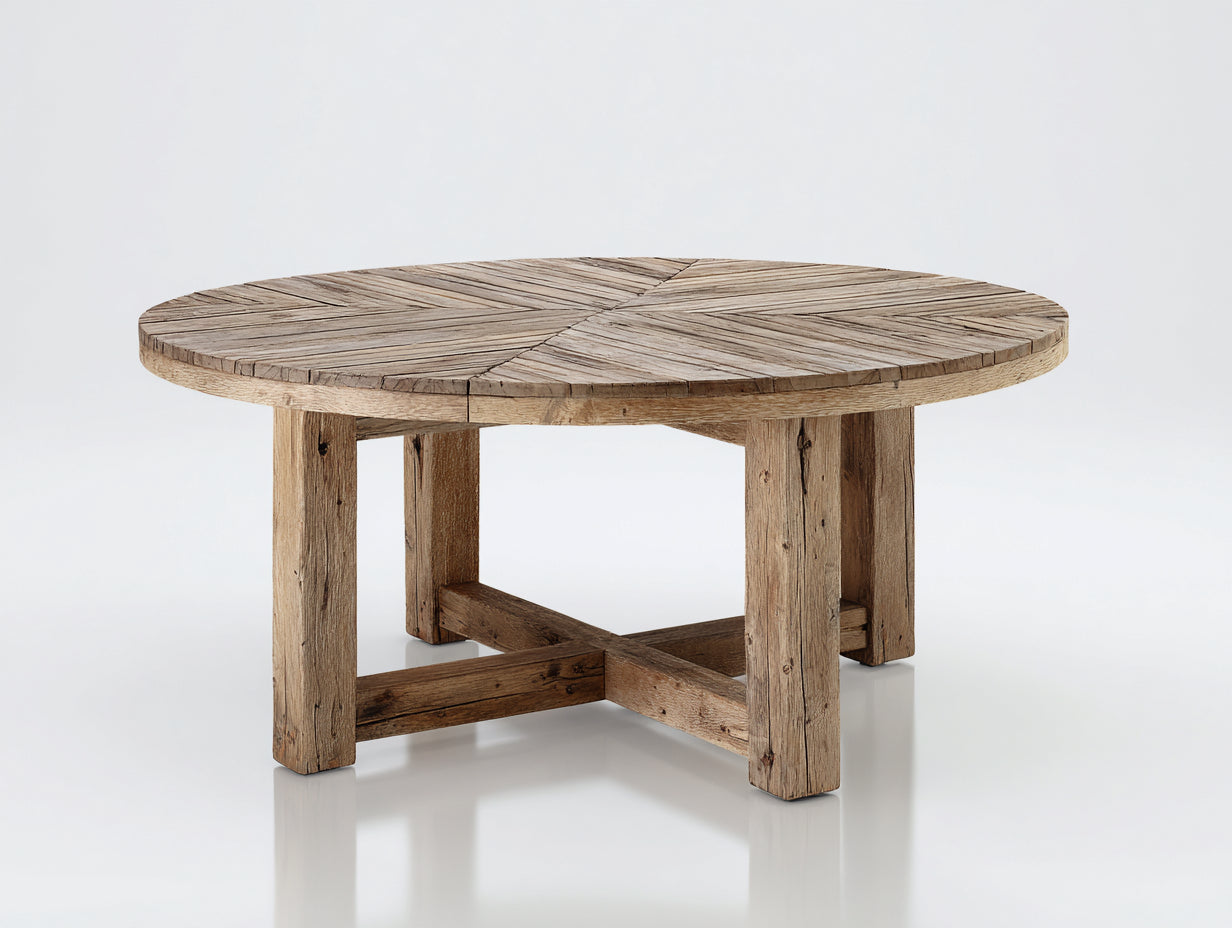 Mesas de jardín de madera 130x130x76 cm marrón natural redonda para exterior estilo rústico