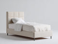 Camas individuales tapizadas en tela 205x105x112 cm - beige claro y negro - estilo moderno para dormitorio con cabecero acolchado