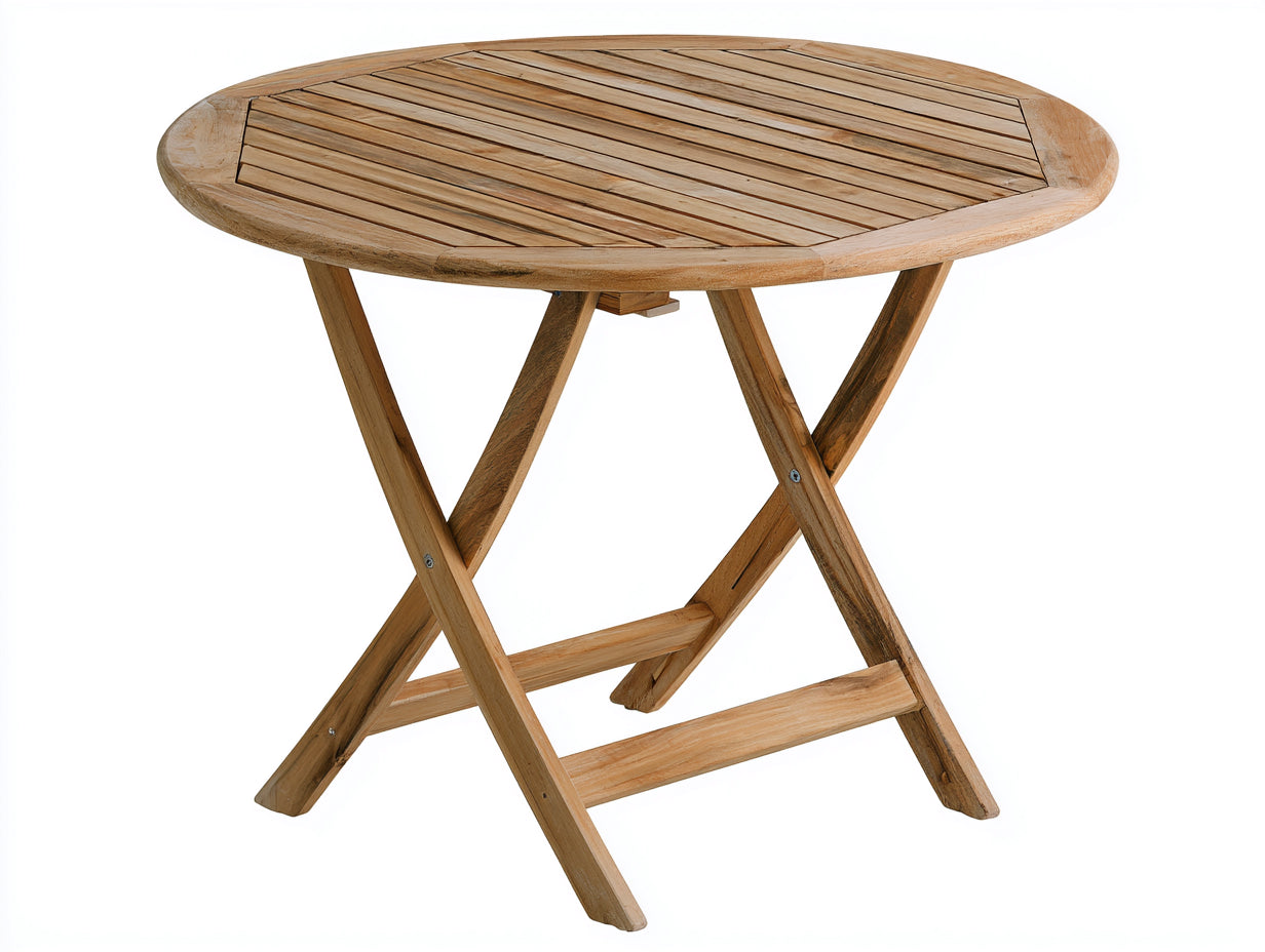 Mesas de jardín de madera 90x90x75 cm - madera natural - mesa redonda plegable con tablero de lamas